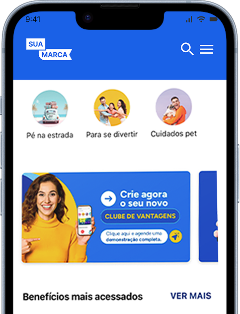 App do Clube de Vantagens com a identidade da sua marca